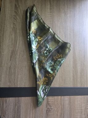Olive Green Floral Silk Scarf - Elegant Women’s Accessory